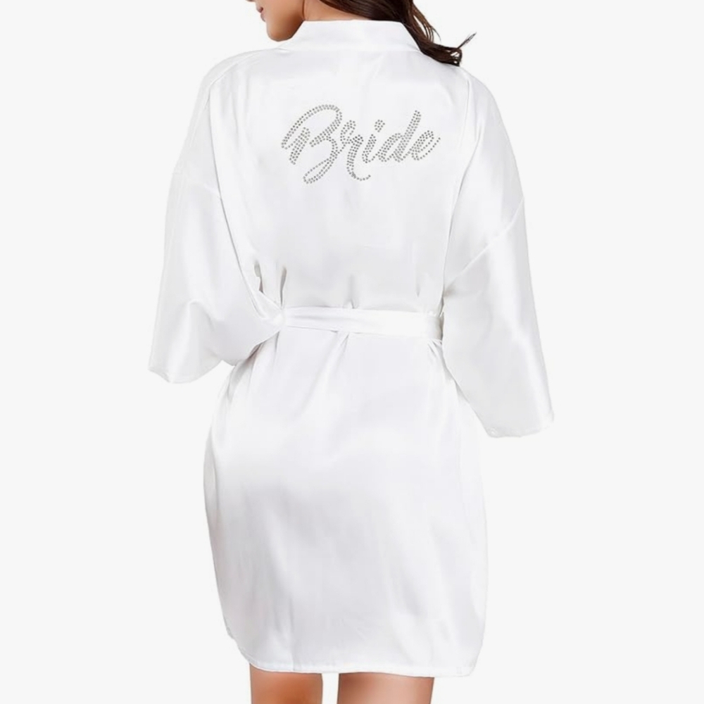 White Bridal Robe + Pearl Headband + Veil